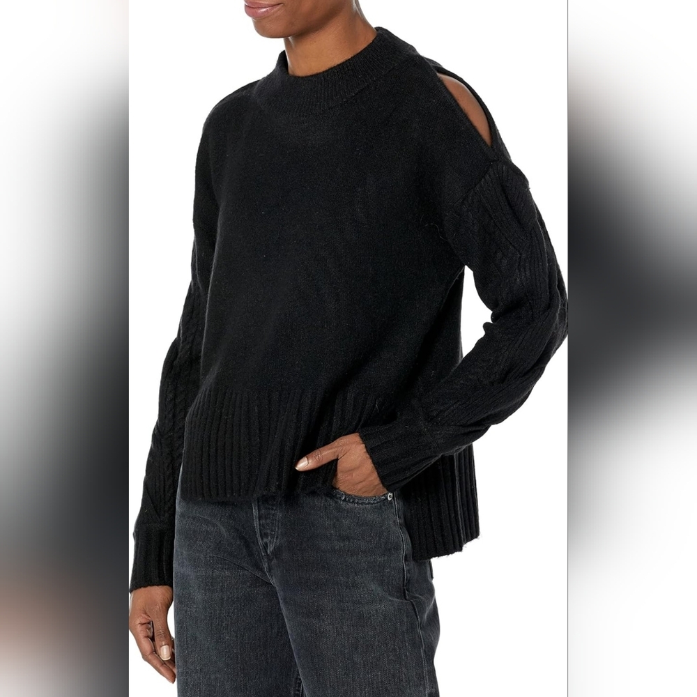 DKNY Women's Mock Neck Split Shoulder Cozy Sweater